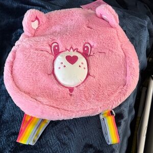 SHEIN Pink Plush Backpack with Rainbow Straps